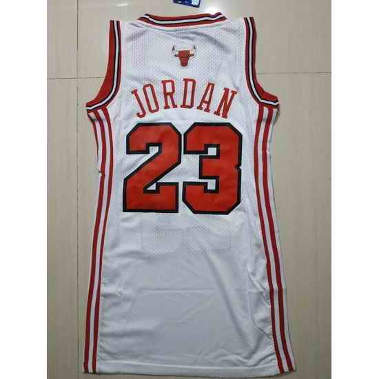 Women Chicago Bulls 23 Michael Jordan Dress Stitched Jersey White II